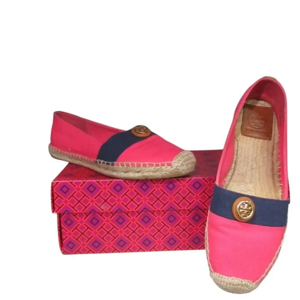 Tory Burch Beacher Espadrille Flats – Pink Canvas Slip-On Shoes sz 8 $198
